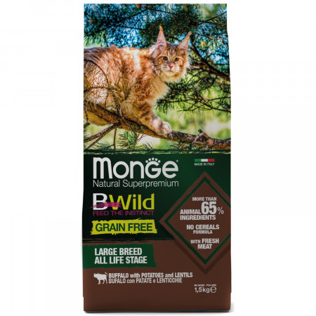 Monge Cat BWild GRAIN FREE беззерновой корм из мяса буйвола для крупных кошек всех возрастов 1,5 кг