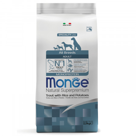 Monge Dog Monoprotein корм для собак всех пород форель с рисом и картофелем 2,5 кг