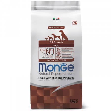 Monge Dog Monoprotein корм для собак всех пород ягненок с рисом и картофелем 2,5 кг