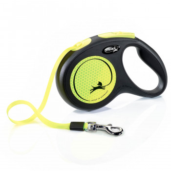 flexi рулетка Neon New Classic М (до 25 кг) лента 5 м, светоотражающая, желтый неон