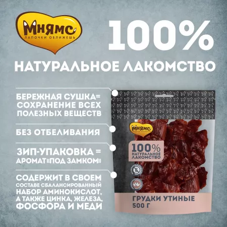 Мнямс лакомство для собак Грудки утиные 500г