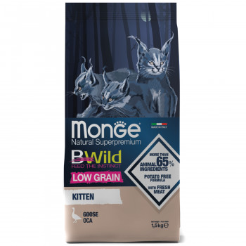 Monge Cat BWild LOW GRAIN Kitten низкозерновой корм из мяса гуся для котят 1,5 кг