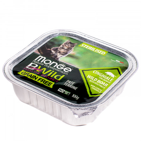 Monge Cat BWild GRAIN FREE беззерновые консервы из кабана с овощами для стерилизованных кошек 100г
