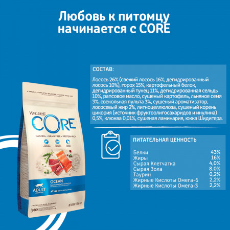 CORE корм из лосося с тунцом для взрослых кошек 1,75 кг