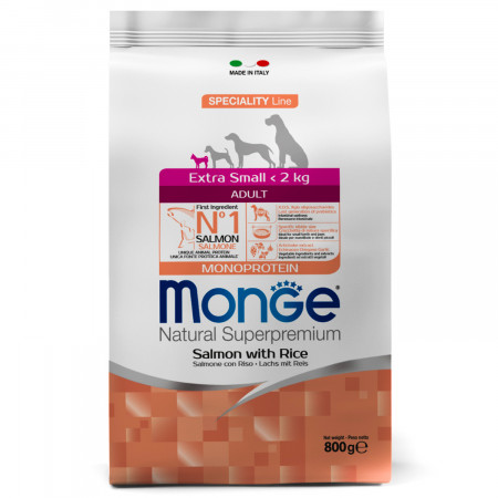 Monge Dog Monoprotein Extra Small корм для взрослых собак миниатюрных пород лосось с рисом 800г