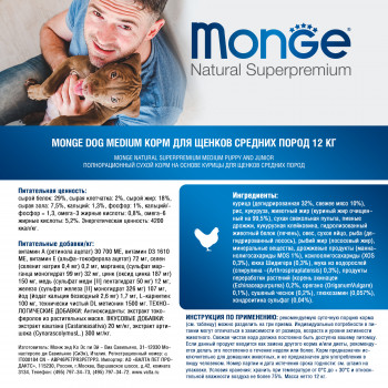 Monge Dog Medium корм для щенков средних пород 12 кг