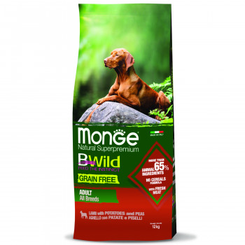 Monge Dog BWild GRAIN FREE беззерновой корм из мяса ягненка с картофелем для взрослых собак всех пород 12 кг