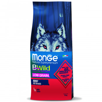 Monge Dog BWild LOW GRAIN низкозерновой корм из мяса оленя для взрослых собак всех пород 12 кг