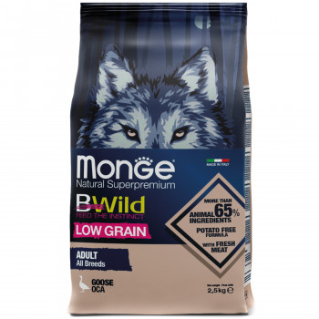 Monge Dog BWild LOW GRAIN низкозерновой корм из мяса гуся для взрослых собак всех пород 2,5 кг