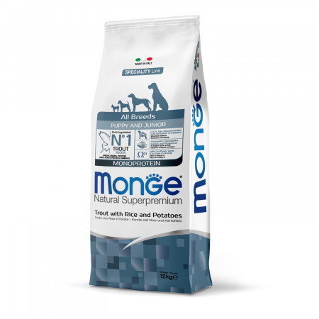 Monge Dog Speciality Line Monoprotein для щенков всех пород форель с рисом и картофелем 12 кг