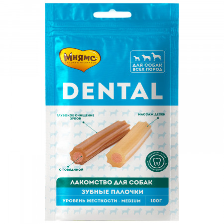 Мнямс DENTAL лакомство для собак "Зубные палочки" с говядиной 100г