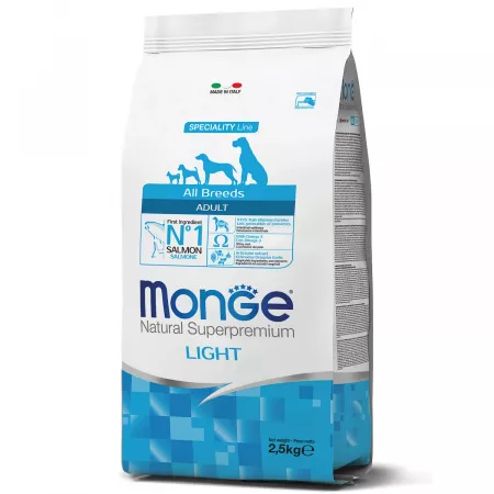 Monge Dog Speciality Light корм для собак всех пород низкокалорийный лосось с рисом 2,5 кг