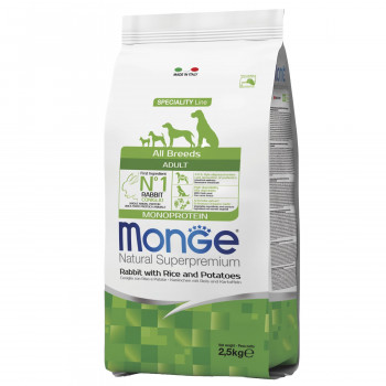 Monge Dog Monoprotein корм для собак всех пород кролик с рисом и картофелем 2,5 кг