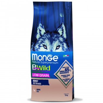 Monge Dog BWild LOW GRAIN низкозерновой корм из мяса гуся для взрослых собак всех пород 12 кг