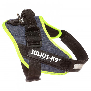 JULIUS-K9 шлейка для собак IDC®-Powerharness 2 (71-96см/ 28-40кг), джинса-зеленый неон