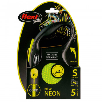 flexi рулетка Neon New Classic S (до 12 кг) трос 5 м, светоотражающая, желтый неон