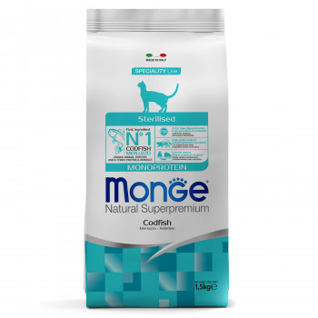 Monge Cat Monoprotein Sterilised Merluzzo корм для стерилизованных кошек с треской 1,5 кг