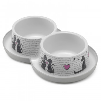 Moderna Cats in Love миска Double двойная 350 мл, пластик, серо-белая