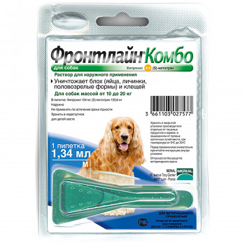 BI Фронтлайн Комбо капли для собак  для защиты от клещей и блох 10-20 кг, M пипетка 1,34 мл