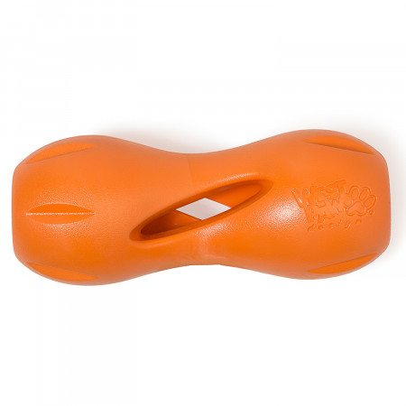 West Paw Zogoflex игрушка для собак гантеля под лакомства Qwizl L 17x7 см оранжевая
