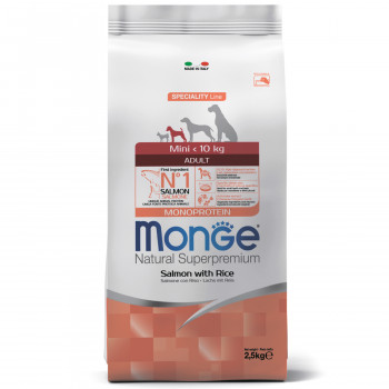 Monge Dog Monoprotein Mini корм для взрослых собак мелких пород лосось с рисом 2,5 кг