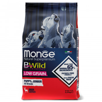 Monge Dog BWild LOW GRAIN Puppy & junior низкозерновой корм из мяса оленя для щенков всех пород 2,5 кг