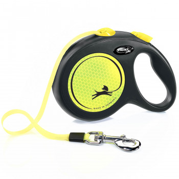 flexi рулетка New Neon Classic L (до 50 кг) лента 5 м, светоотражающая, желтый неон
