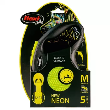 flexi рулетка Neon New Classic М (до 25 кг) лента 5 м, светоотражающая, желтый неон