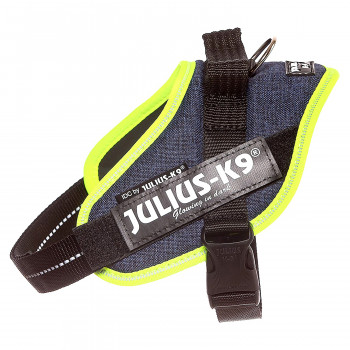 JULIUS-K9 шлейка для собак IDC®-Powerharness S/Mini (49-67см/ 7-15кг), джинса-зеленый неон