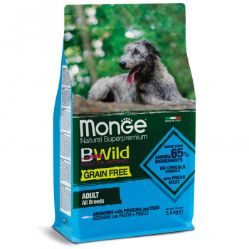 Monge Dog BWild GRAIN FREE беззерновой корм из анчоуса c картофелем для собак всех пород 2,5 кг