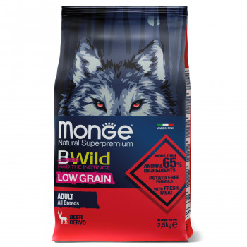 Monge Dog BWild LOW GRAIN низкозерновой корм из мяса оленя для взрослых собак всех пород 2,5 кг