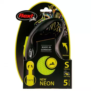 flexi рулетка Neon New Classic S (до 15 кг) лента 5 м, светоотражающая, желтый неон