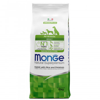 Monge Dog Monoprotein корм для собак всех пород кролик с рисом и картофелем 12 кг