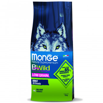Monge Dog BWild LOW GRAIN низкозерновой корм из мяса дикого кабана для взрослых собак всех пород 12 кг