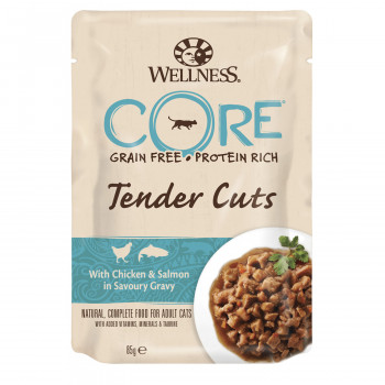 CORE TENDER CUTS паучи из курицы с лососем в виде нарезки в соусе для кошек 85 г