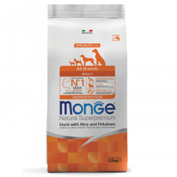Monge Dog Monoprotein корм для собак всех пород утка с рисом и картофелем 2,5 кг