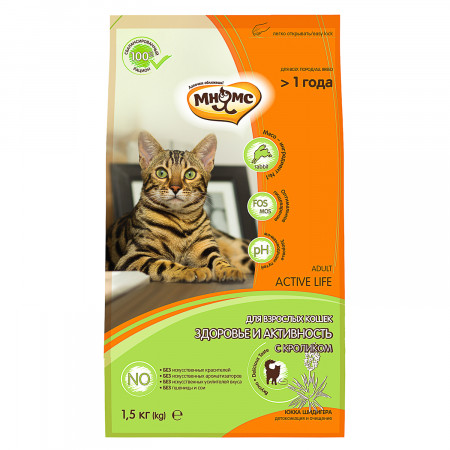 Мнямс Active Life Сухой корм с кроликом для взрослых кошек 1,5 кг