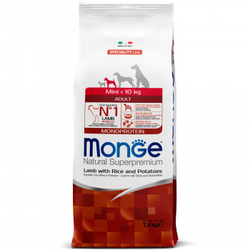 Monge Dog Monoprotein Mini корм для взрослых собак мелких пород ягненок с рисом и картофелем 7,5 кг