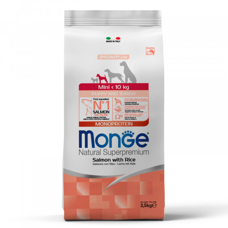 Monge Dog Speciality Line Monoprotein для щенков мелких пород лосось с рисом 2,5 кг