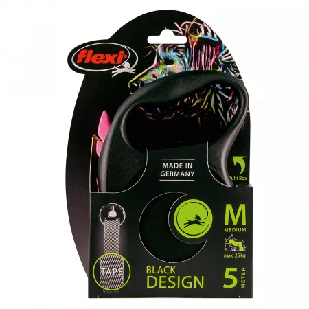 flexi рулетка Black Design M (до 25 кг) 5 м лента черный/розовый